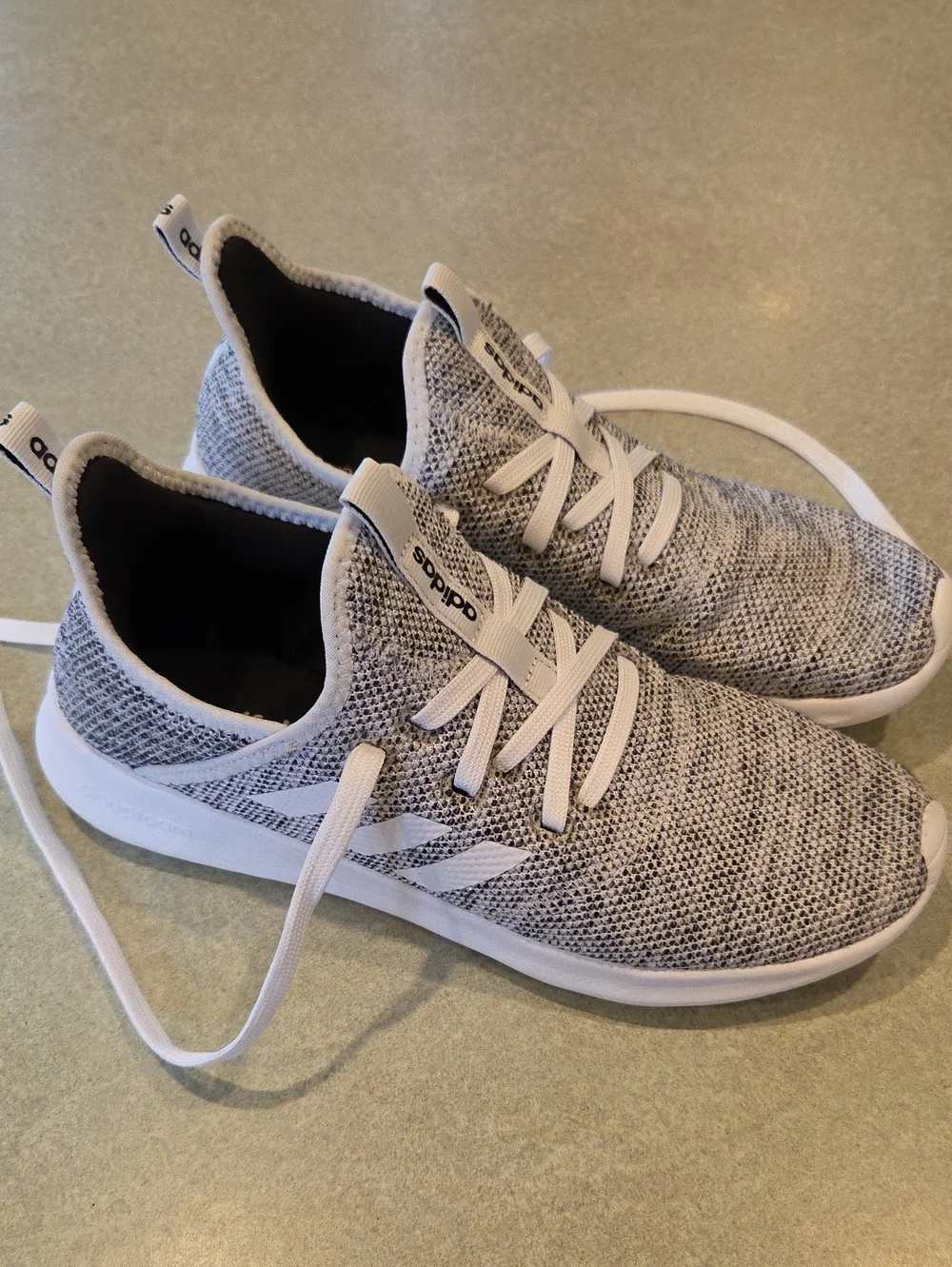 adidas Cloudfoam Pure Running Shoes White Black Oreo Knit Women’s Size 8